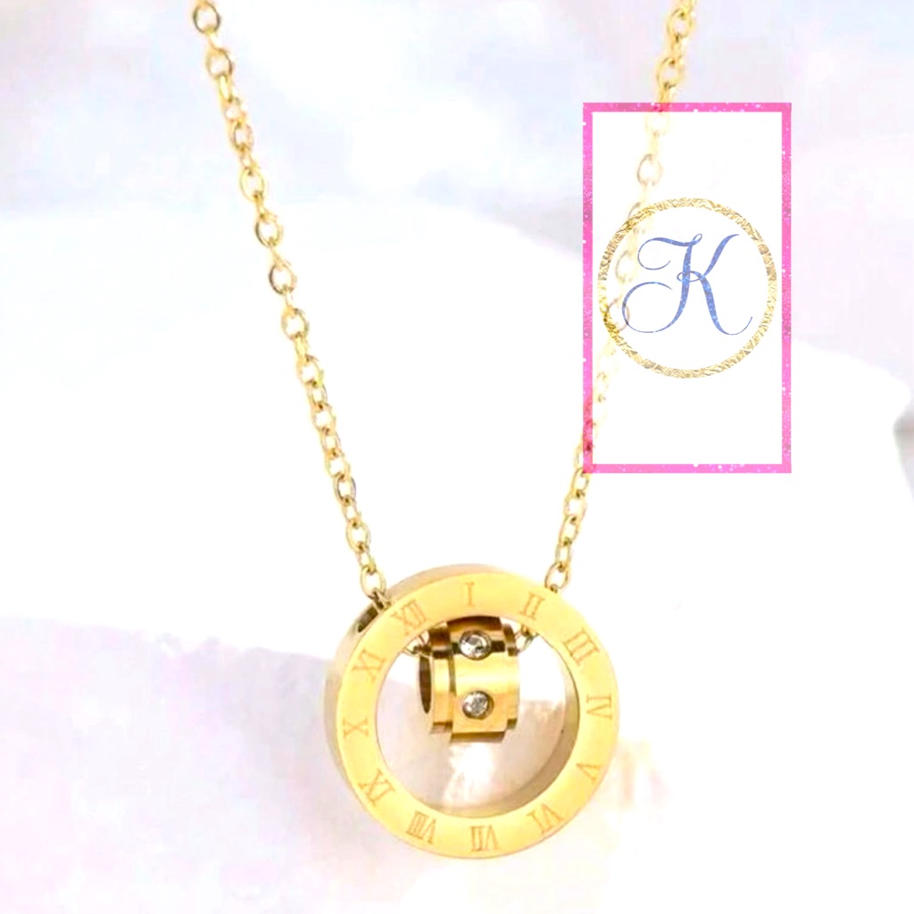 Gold Roman Numeral Swarovski Eternity Charm Stainless Steel Necklace | Modern